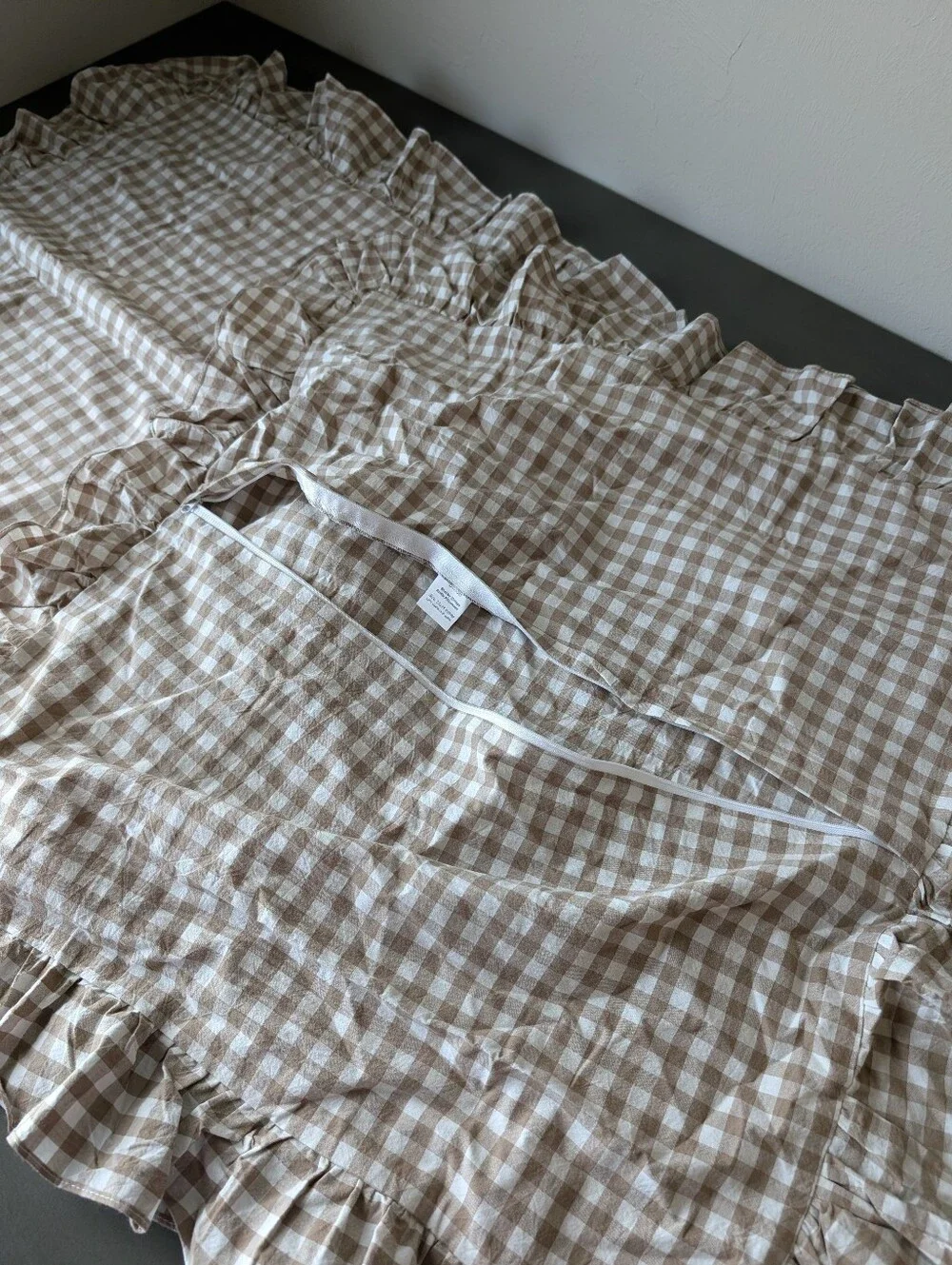 2 Silnuo Gingham Brown Cream Cotton Pillowcases Size 24
